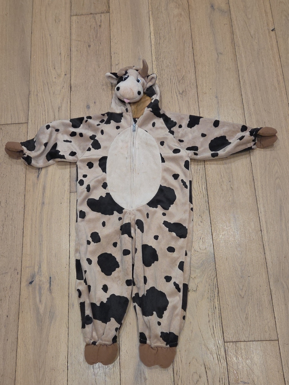 Kids Cow One-Piece Costume Pajamas - Beige & Black